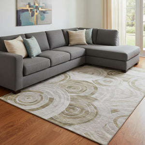 HomeRoots 8' X 10' Durable Brown & Gray Geometric Washable Area Rug with UV Protection for High-Traffic Spaces 700069