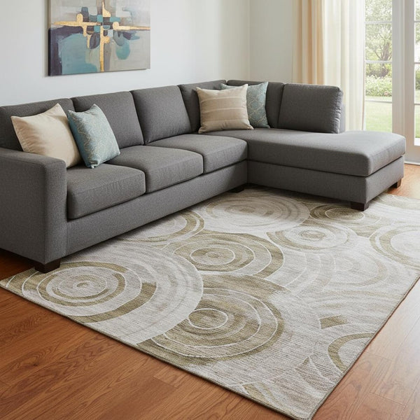HomeRoots 8' X 10' Durable Brown & Gray Geometric Washable Area Rug with UV Protection for High-Traffic Spaces 700069