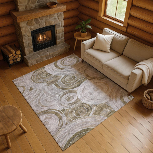 HomeRoots 8' X 10' Durable Brown & Gray Geometric Washable Area Rug with UV Protection for High-Traffic Spaces 700069