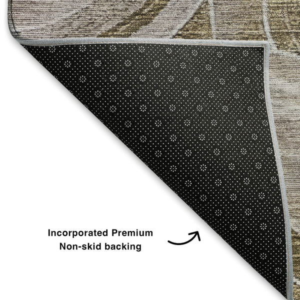 HomeRoots 8' X 10' Durable Brown & Gray Geometric Washable Area Rug with UV Protection for High-Traffic Spaces 700069
