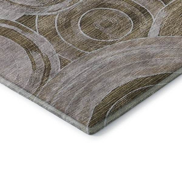 HomeRoots 8' X 10' Durable Brown & Gray Geometric Washable Area Rug with UV Protection for High-Traffic Spaces 700069