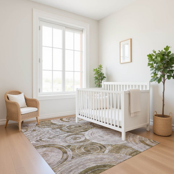 HomeRoots 8' X 10' Durable Brown & Gray Geometric Washable Area Rug with UV Protection for High-Traffic Spaces 700069