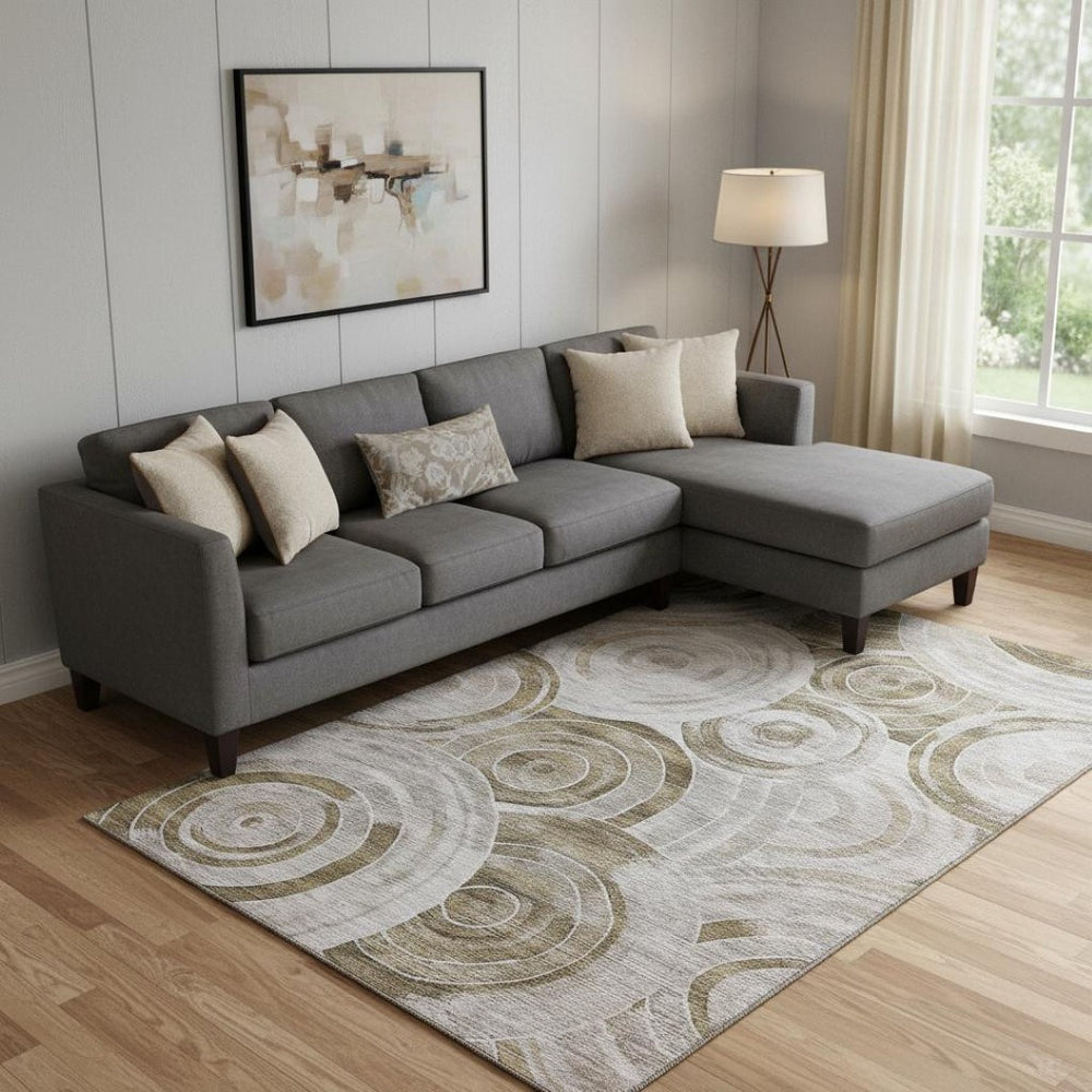 HomeRoots 9' X 12' Washable Brown and Gray Geometric Area Rug with UV Protection for High-Traffic Spaces 700070