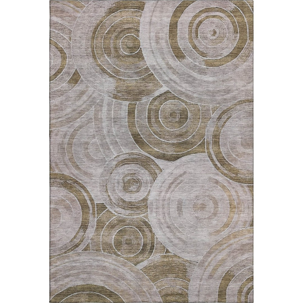 HomeRoots 9' X 12' Washable Brown and Gray Geometric Area Rug with UV Protection for High-Traffic Spaces 700070