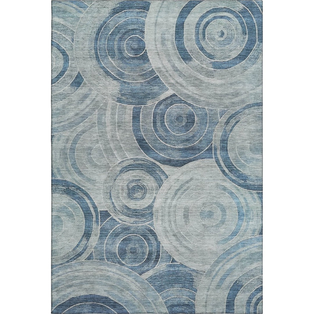 HomeRoots 5' Blue and Gray Geometric Area Rug - Washable, UV-Protected, Non-Slip Design for Family Homes 700073