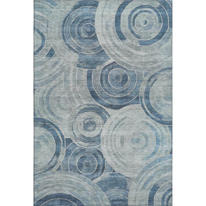 HomeRoots 5' Blue and Gray Geometric Area Rug - Washable, UV-Protected, Non-Slip Design for Family Homes 700073
