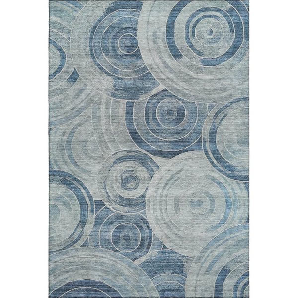 HomeRoots 5' Blue and Gray Geometric Area Rug - Washable, UV-Protected, Non-Slip Design for Family Homes 700073