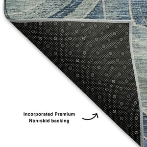 HomeRoots 5' Blue and Gray Geometric Area Rug - Washable, UV-Protected, Non-Slip Design for Family Homes 700073