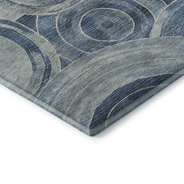 HomeRoots 5' Blue and Gray Geometric Area Rug - Washable, UV-Protected, Non-Slip Design for Family Homes 700073