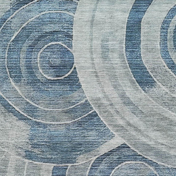 HomeRoots 5' Blue and Gray Geometric Area Rug - Washable, UV-Protected, Non-Slip Design for Family Homes 700073