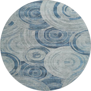 HomeRoots 8' Blue and Gray Geometric Round Rug – Washable, UV-Protected, Non-Slip for Stylish Living Spaces 700074