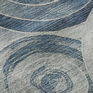 HomeRoots 8' Blue and Gray Geometric Round Rug – Washable, UV-Protected, Non-Slip for Stylish Living Spaces 700074