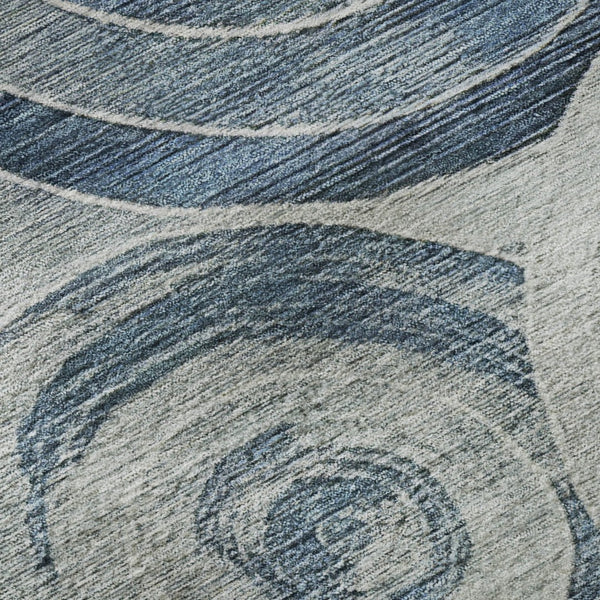 HomeRoots 8' Blue and Gray Geometric Round Rug – Washable, UV-Protected, Non-Slip for Stylish Living Spaces 700074