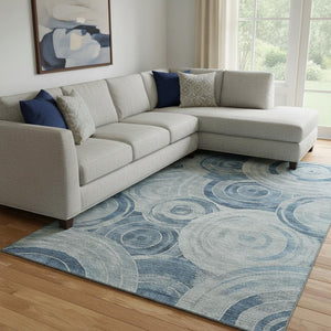 HomeRoots 8' X 10' Stylish Blue and Gray Geometric Area Rug - Washable, UV-Protected, Non-Slip Backing! 700075