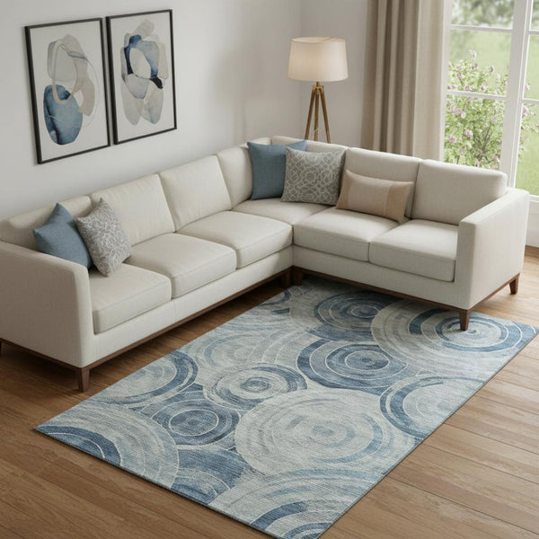 HomeRoots 9' X 12' Blue And Gray Geometric Area Rug – Durable, Washable, UV Protected for Modern Spaces! 700076