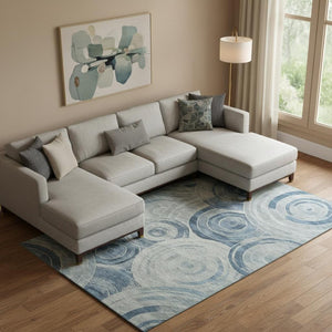 HomeRoots 10' Blue and Gray Geometric Area Rug with UV Protection - Washable, Stain-Resistant, Non-Slip Design 700077