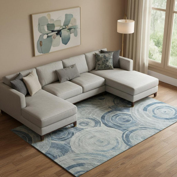 HomeRoots 10' Blue and Gray Geometric Area Rug with UV Protection - Washable, Stain-Resistant, Non-Slip Design 700077