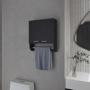 English Elm Goodyear Melamine Medicine Cabinet with Towel Bar, Black — 2 Doors, 2 Shelves, Moisture-Resistant Organizer B128P237153