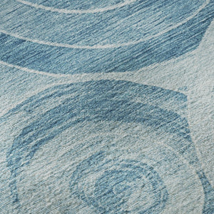 HomeRoots 8' Denim Blue & Sky Blue Geometric Washable Round Rug - UV Protected, Stain Resistant & Versatile Design 700080
