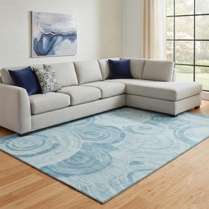 HomeRoots 8' X 10' Denim Blue & Sky Blue Geometric Area Rug - Washable, UV-Protected, Family-Friendly Design! 700081