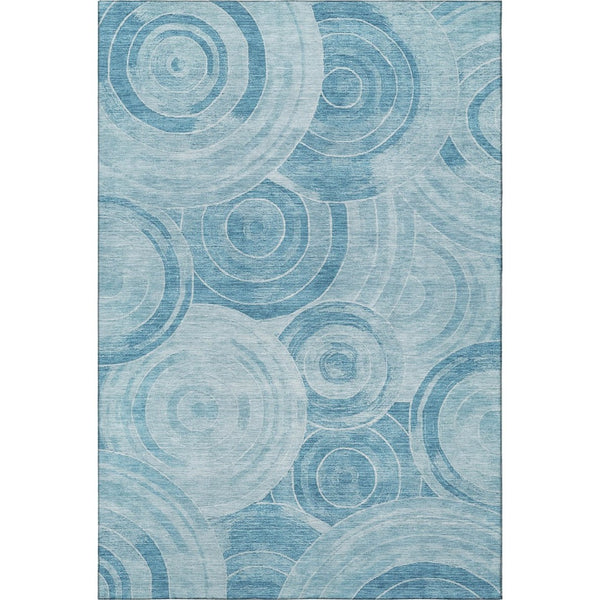 HomeRoots 8' X 10' Denim Blue & Sky Blue Geometric Area Rug - Washable, UV-Protected, Family-Friendly Design! 700081