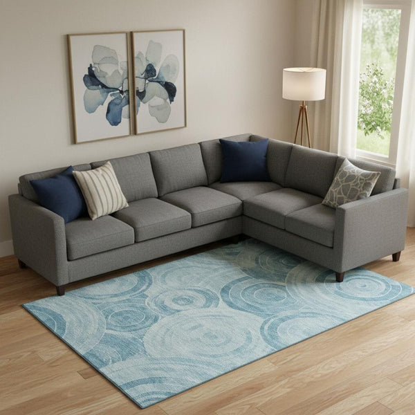 HomeRoots 9' X 12' Stylish Denim & Sky Blue Geometric Washable Area Rug with UV Protection for High-Traffic Areas 700082