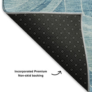 HomeRoots 9' X 12' Stylish Denim & Sky Blue Geometric Washable Area Rug with UV Protection for High-Traffic Areas 700082