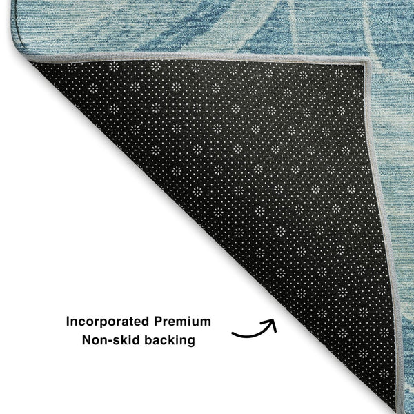 HomeRoots 9' X 12' Stylish Denim & Sky Blue Geometric Washable Area Rug with UV Protection for High-Traffic Areas 700082