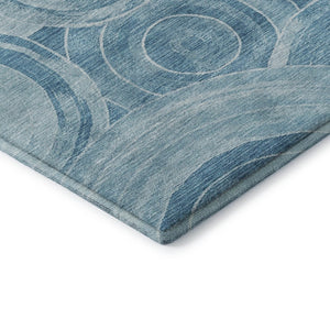 HomeRoots 9' X 12' Stylish Denim & Sky Blue Geometric Washable Area Rug with UV Protection for High-Traffic Areas 700082