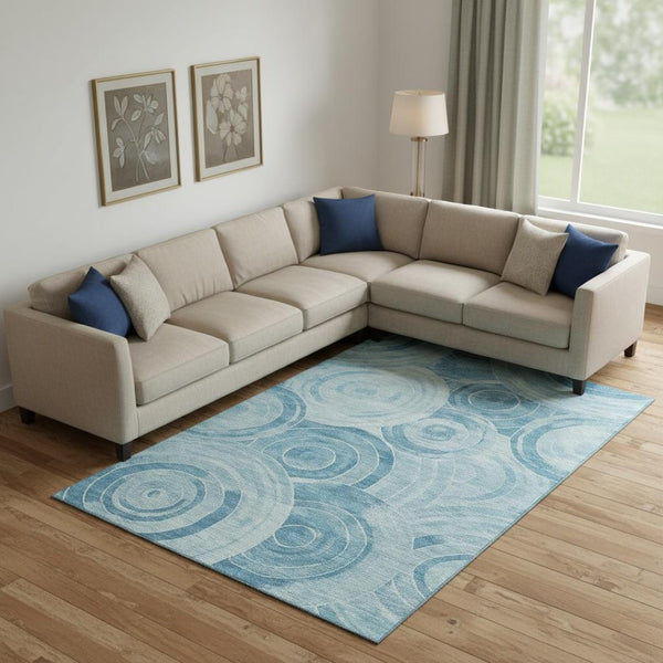 HomeRoots 10' Stylish Denim & Sky Blue Geometric Washable Area Rug - UV Protected, Stain Resistant & Durable 700083