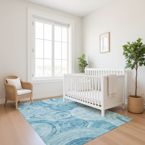 HomeRoots 10' Stylish Denim & Sky Blue Geometric Washable Area Rug - UV Protected, Stain Resistant & Durable 700083