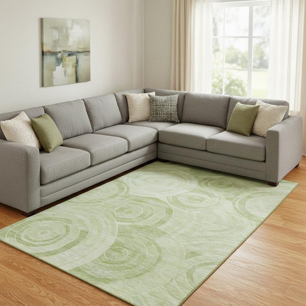 HomeRoots 8' X 10' Sage and Fern Green Geometric Washable Area Rug – Stylish, Durable, UV-Protected for Families 700087