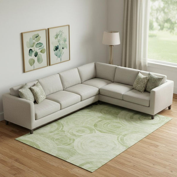 HomeRoots 9' X 12' Sage & Fern Green Geometric Area Rug - Washable, UV-Protected, Durable & Stylish Home Accent 700088