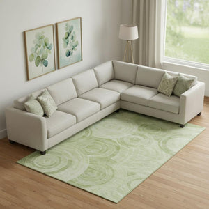HomeRoots 10' X 14' Sage & Fern Green Geometric Area Rug - Washable, UV-Protected, Durable for High-Traffic Spaces 700089