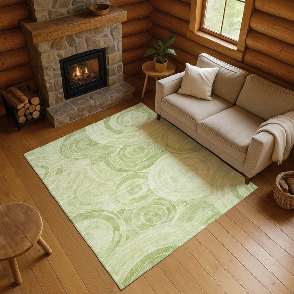 HomeRoots 10' X 14' Sage & Fern Green Geometric Area Rug - Washable, UV-Protected, Durable for High-Traffic Spaces 700089