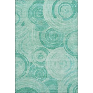HomeRoots 5' X 8' Teal and Ivory Geometric Area Rug – Washable, Stain-Resistant, UV Protected for Durability! 700091