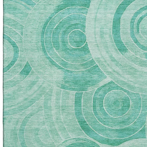 HomeRoots 5' X 8' Teal and Ivory Geometric Area Rug – Washable, Stain-Resistant, UV Protected for Durability! 700091