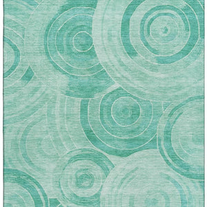 HomeRoots 5' X 8' Teal and Ivory Geometric Area Rug – Washable, Stain-Resistant, UV Protected for Durability! 700091