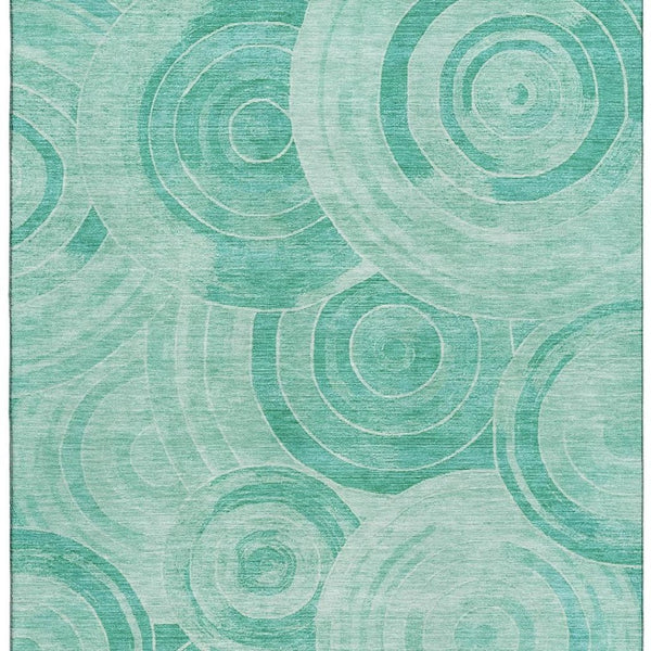 HomeRoots 5' X 8' Teal and Ivory Geometric Area Rug – Washable, Stain-Resistant, UV Protected for Durability! 700091
