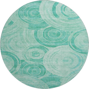 HomeRoots 8' Teal and Ivory Geometric Round Rug - Washable, UV-Protected, Stain-Resistant, Non-Slip Backing! 700092