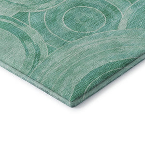 HomeRoots 8' Teal and Ivory Geometric Round Rug - Washable, UV-Protected, Stain-Resistant, Non-Slip Backing! 700092