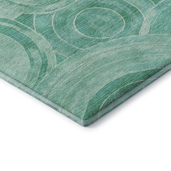 HomeRoots 8' Teal and Ivory Geometric Round Rug - Washable, UV-Protected, Stain-Resistant, Non-Slip Backing! 700092