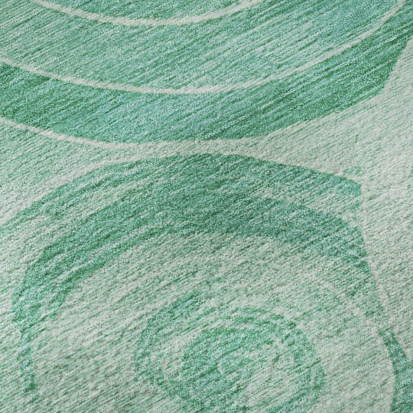 HomeRoots 8' Teal and Ivory Geometric Round Rug - Washable, UV-Protected, Stain-Resistant, Non-Slip Backing! 700092
