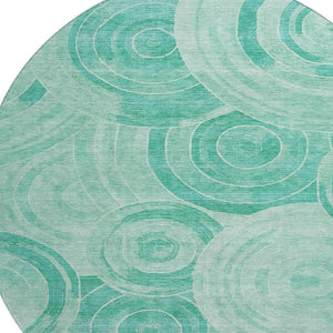 HomeRoots 8' Teal and Ivory Geometric Round Rug - Washable, UV-Protected, Stain-Resistant, Non-Slip Backing! 700092