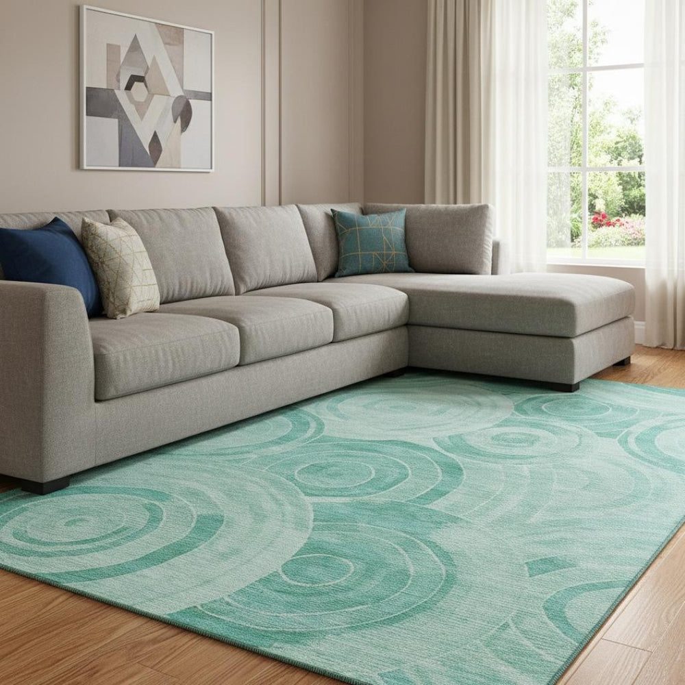 HomeRoots 8' X 10' Teal and Ivory Geometric Area Rug – Stylish, Washable, UV Protected, Perfect for Any Room! 700093