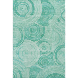 HomeRoots 9' X 12' Teal and Ivory Geometric Area Rug - Durable, Stain-Resistant, UV Protected for High-Traffic Spaces 700094