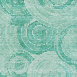 HomeRoots 10' Teal and Ivory Geometric Washable Area Rug - Durable, UV-Protected, Perfect for Family Spaces! 700095