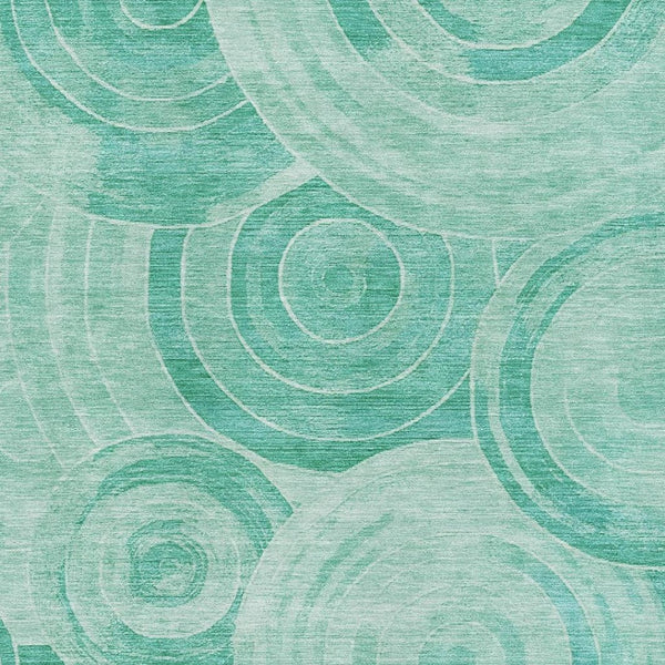HomeRoots 10' Teal and Ivory Geometric Washable Area Rug - Durable, UV-Protected, Perfect for Family Spaces! 700095
