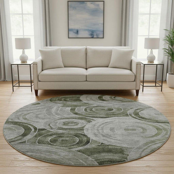 HomeRoots 8' Stylish Taupe and Beige Geometric Washable Round Rug – UV Protected, Stain Resistant, Durable Design 700098