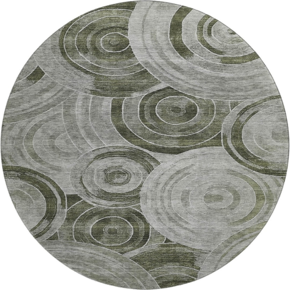 HomeRoots 8' Stylish Taupe and Beige Geometric Washable Round Rug – UV Protected, Stain Resistant, Durable Design 700098